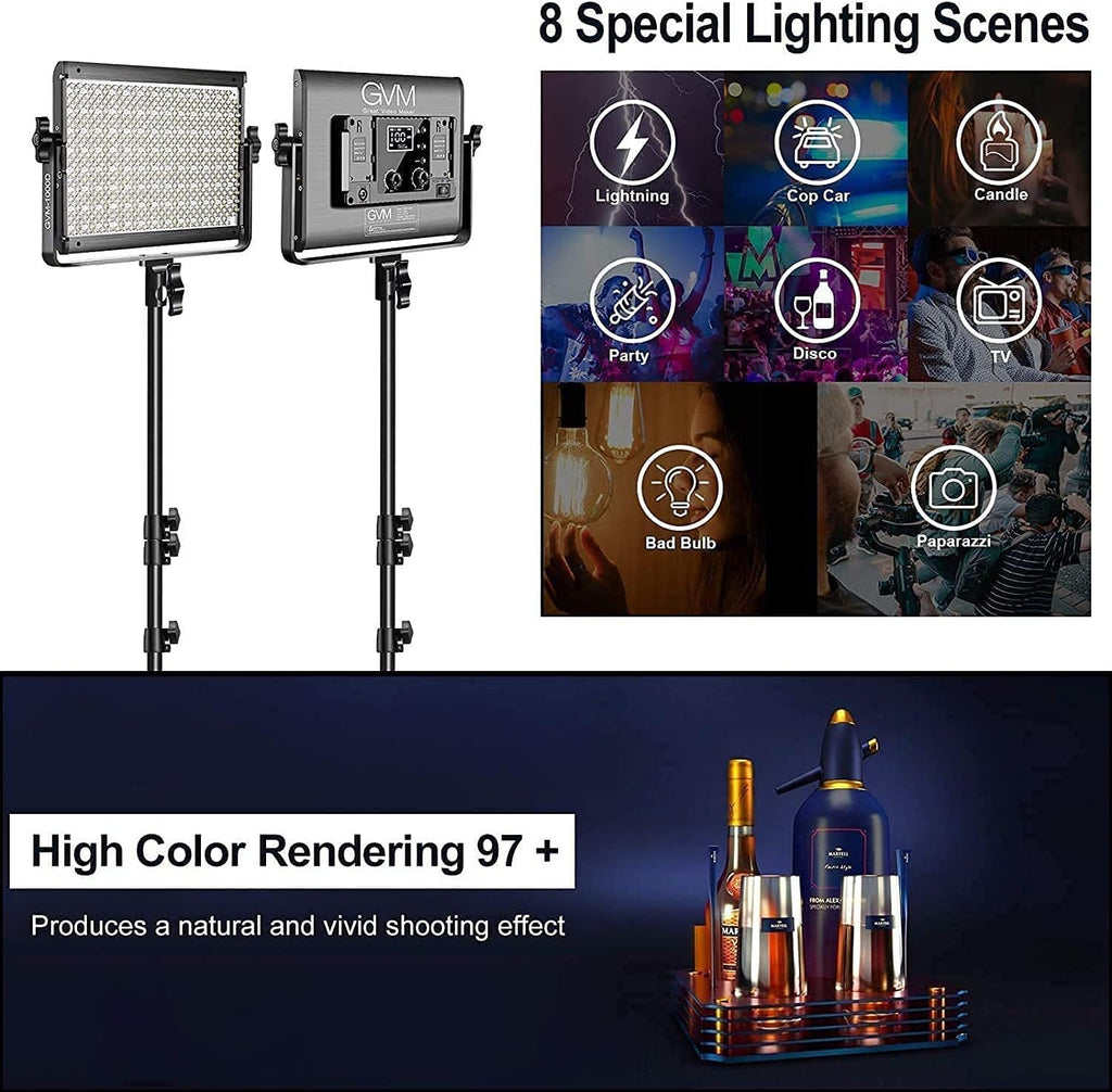 RGB LED Video Light with 2 Softboxes, Photography Lighting Kit Y240710