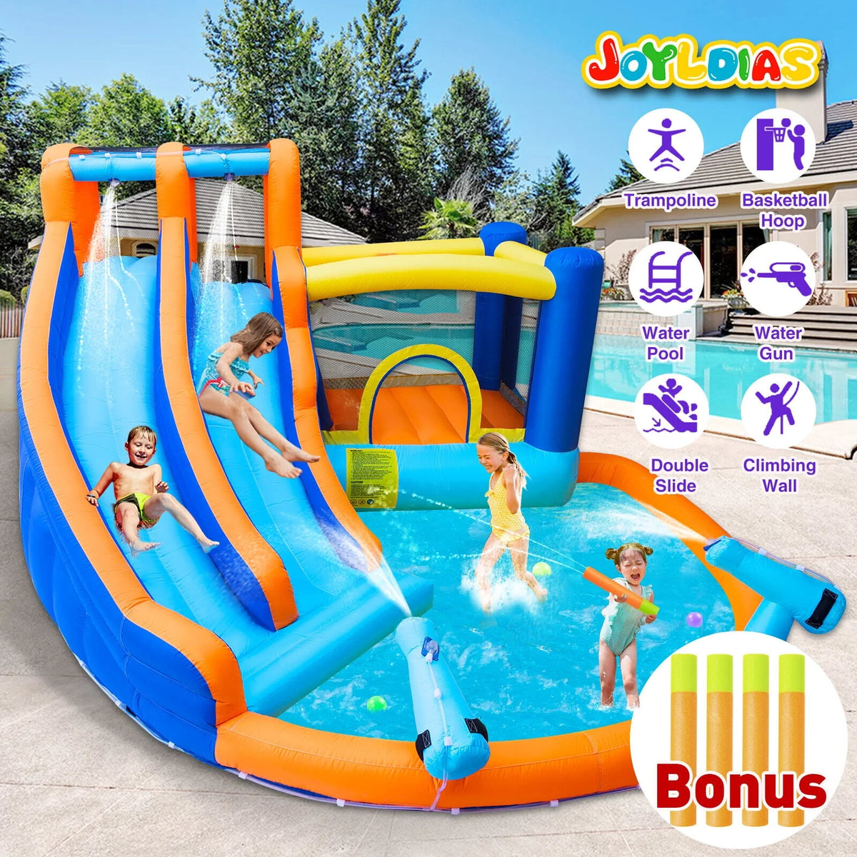 Kids Inflatable Water Slide Bouncer with Pool and Climbing Wall A5564