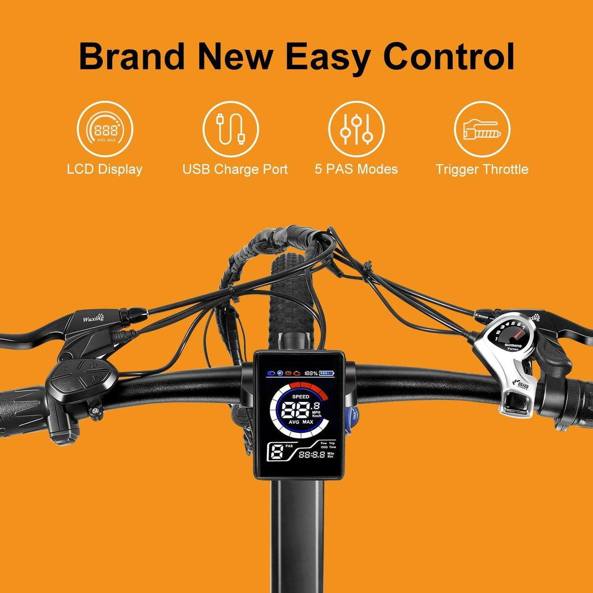 Electric Bike, 500W Motor, 26MPH Max Speed, 48V 10AH Removable Battery, 20" Fat Tire, Dual Shock Absorber, Shimano 7-Speed T395