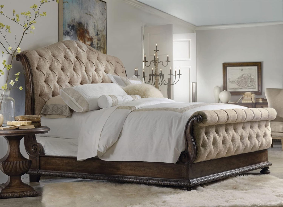 King Tufted Fabric Upholstered Bed in Beige X938