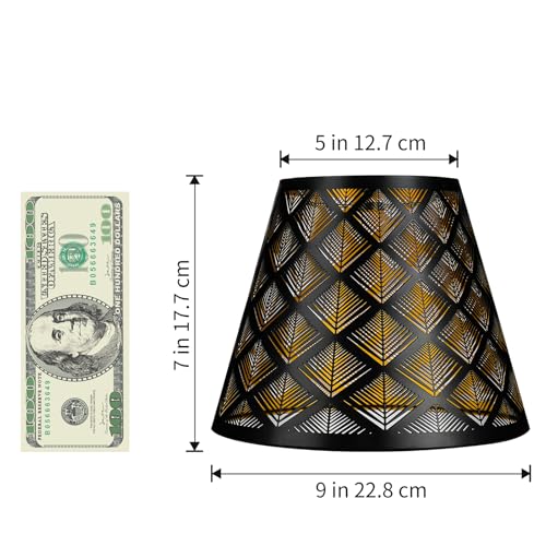 Metal Small Lamp Shade Etched Arrows 5" Top X 9" Bottom X 7" High Black Outside Gold Inside P7196