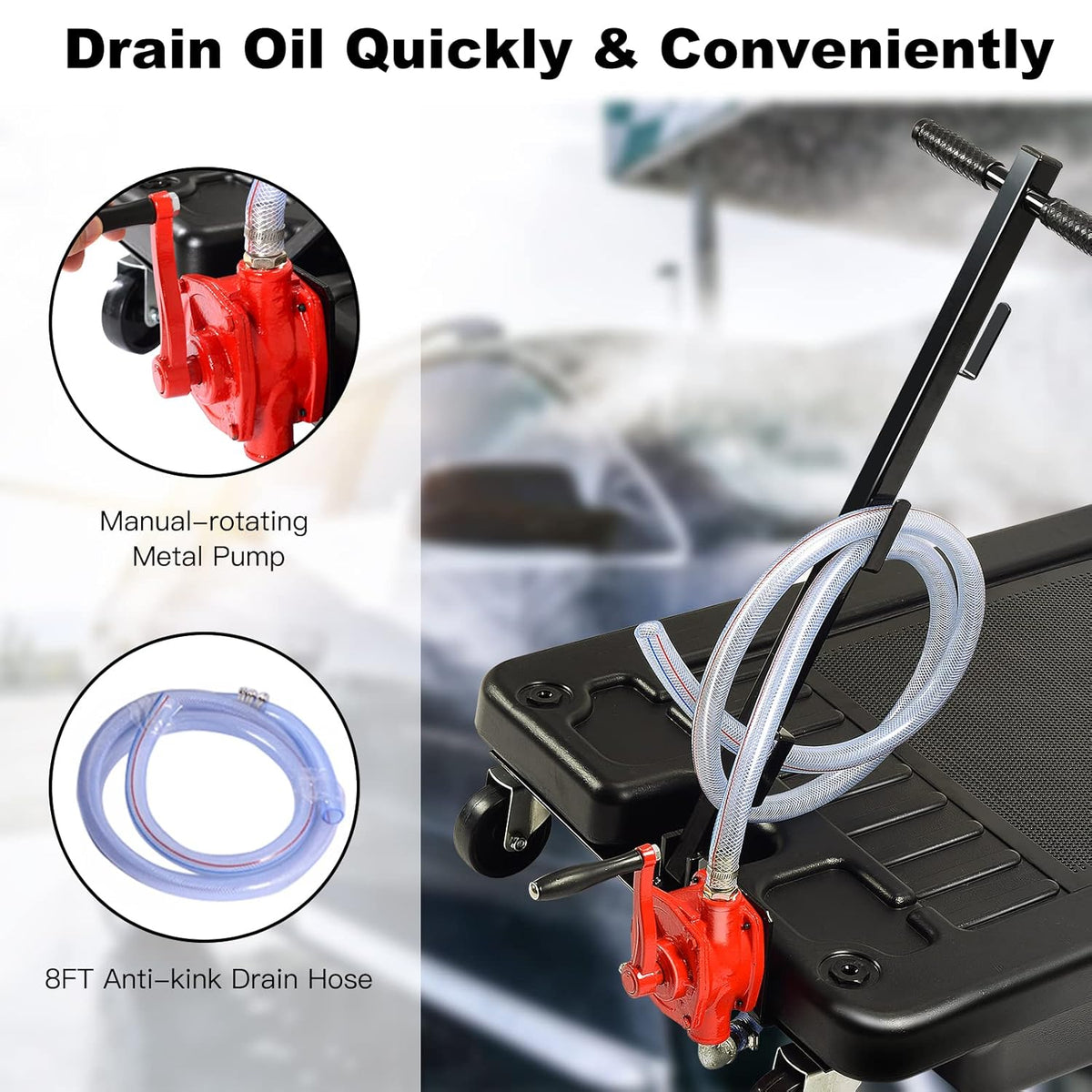 Black 17 Gallon Low Profile Oil Drain Pan with Pump F93183