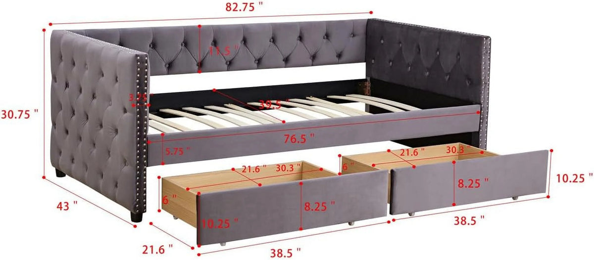Velvet Upholstered Daybed with 2 Storage Drawers Z6567