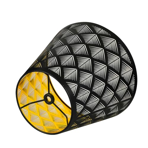 Metal Small Lamp Shade Etched Arrows 5" Top X 9" Bottom X 7" High Black Outside Gold Inside P7196