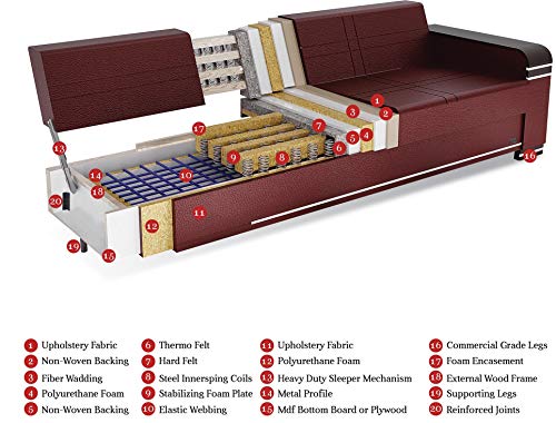 Brown Convertible Sofa Bed with Storage Space Includes 2 Pillows U660