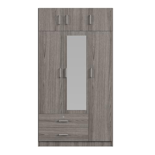 6-Door Wooden Armoire Wardrobe Closet with Mirror, 2 Drawers, 1 Hanging Rod V78798