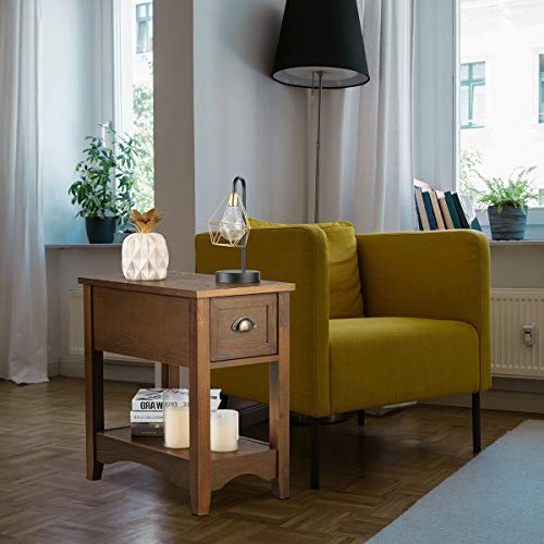 Retro Narrow End Table with Drawer and Storage Shelf (Walnut) N561048