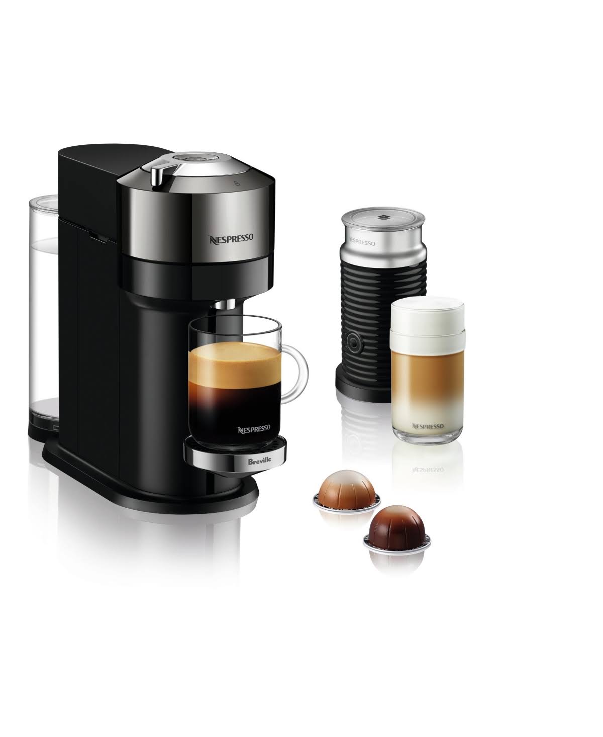 Dark Chrome Coffee Machine with Milk Frother G1096