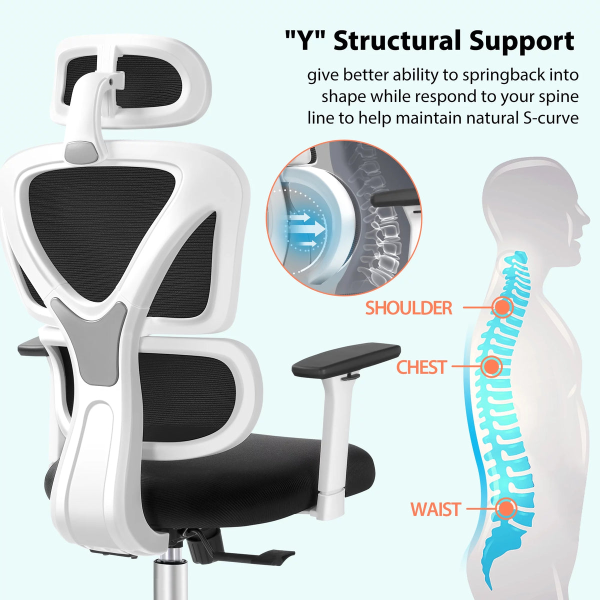 Black High Back Ergonomic Office Chair with Lumbar Support K425