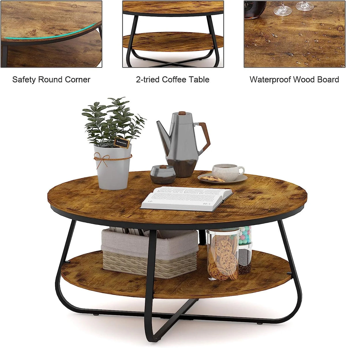 35.8 Inch Wood Coffee Table with Storage E164