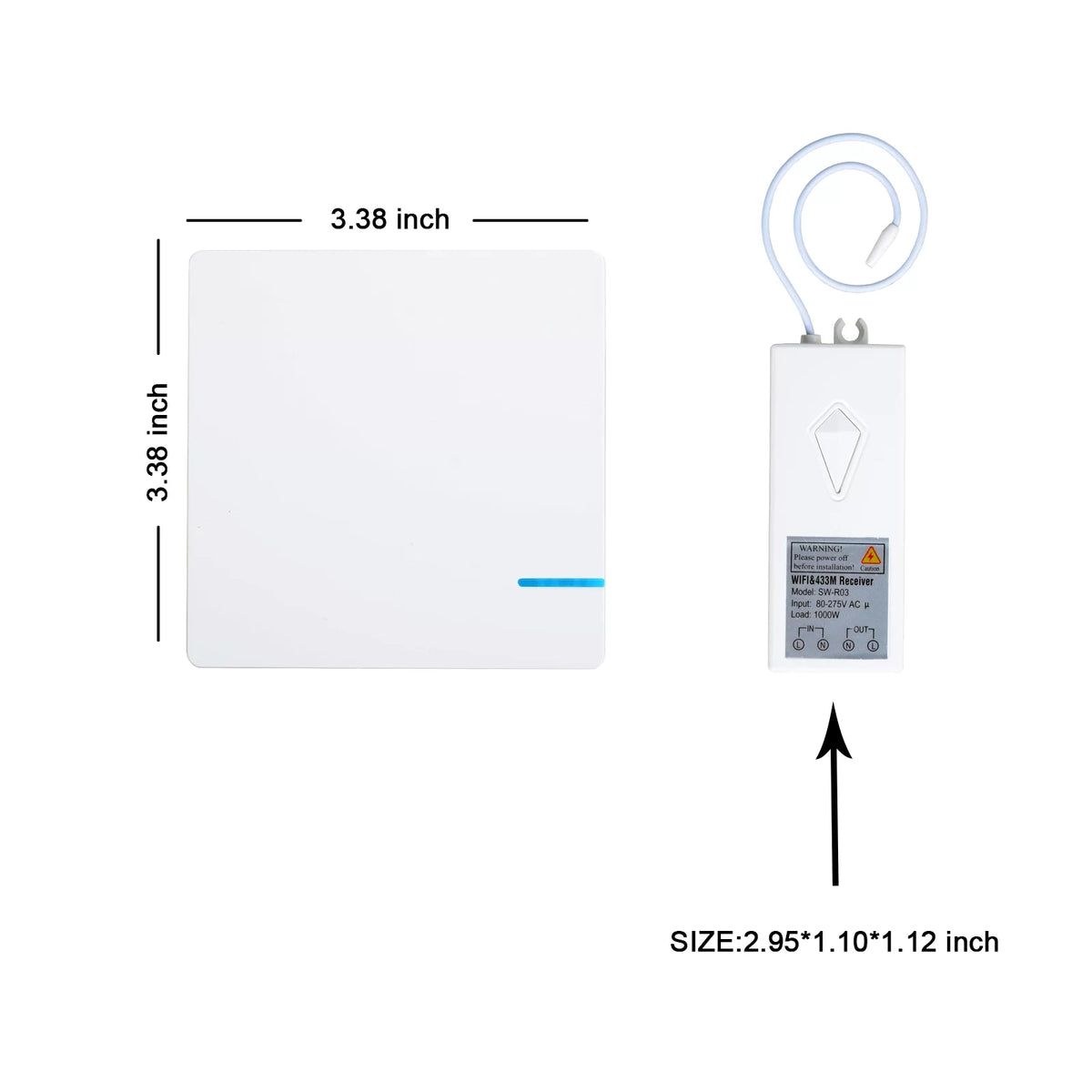 Smart Light Switch WiFi Wall Wireless 1-gang Switch with 2x WIFI Receiver D89752