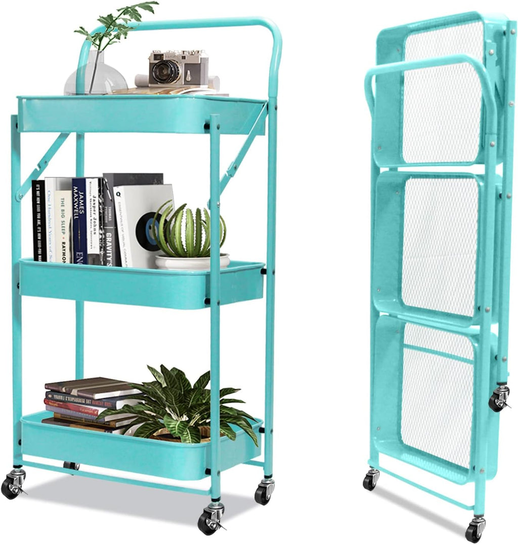 3-Tier Collapsible Rolling Utility Cart with Lockable Casters A144480