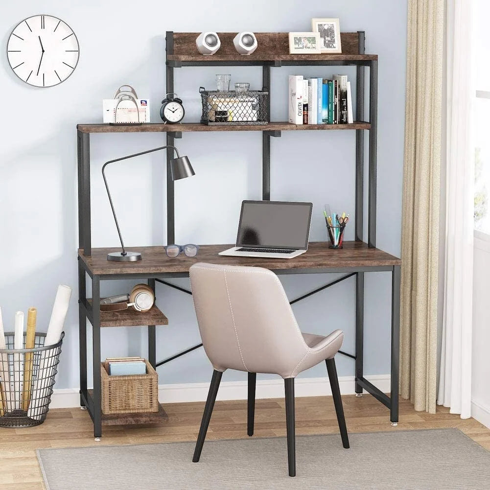 Black Medium Computer Desk with Storage Hutch Shelf L205559