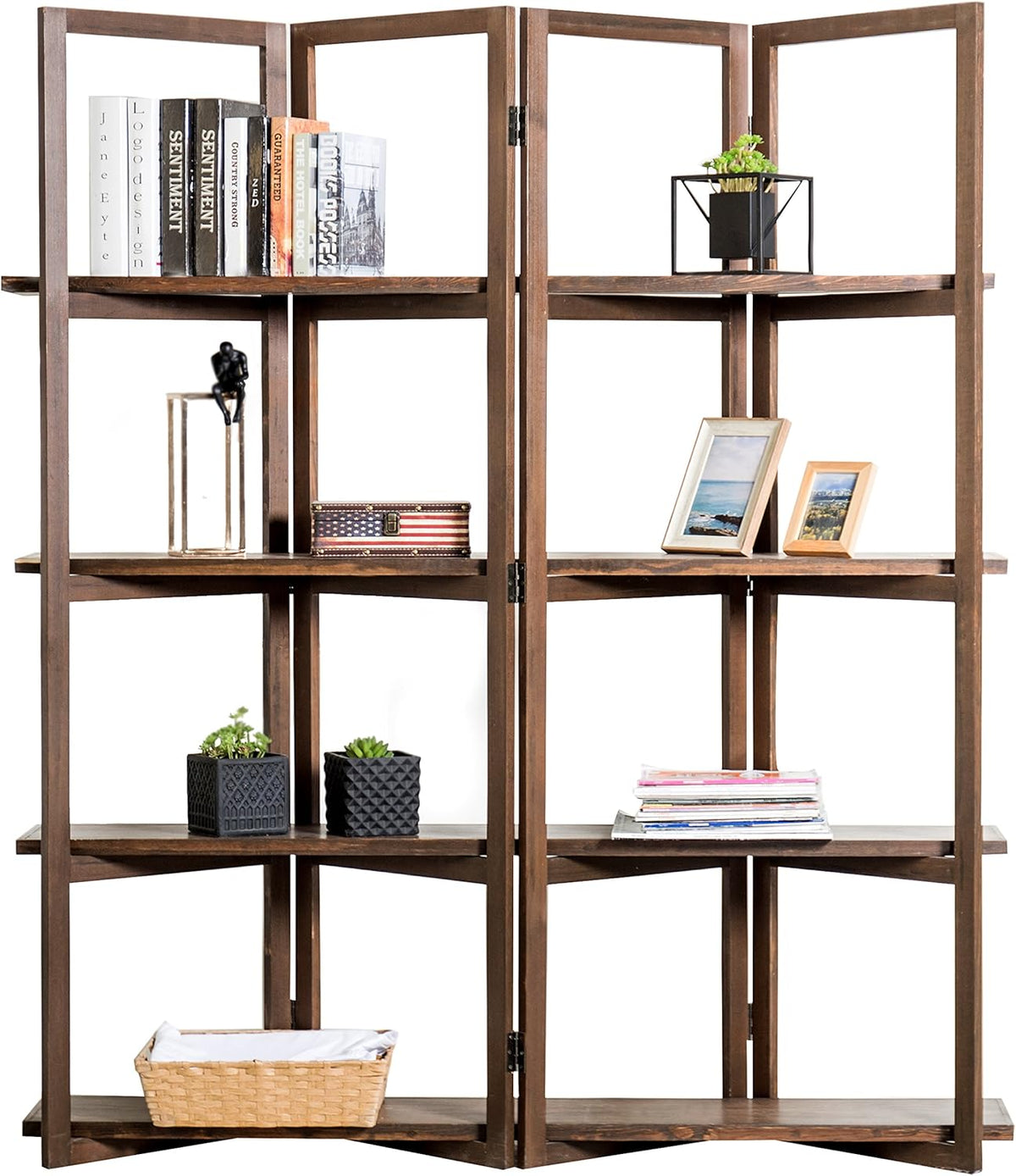 Dark Brown Wood 4 Tier Bookcase Room Divider J732283
