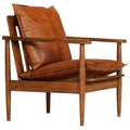 Brown Real Leather Armchair with Acacia Wood U133790