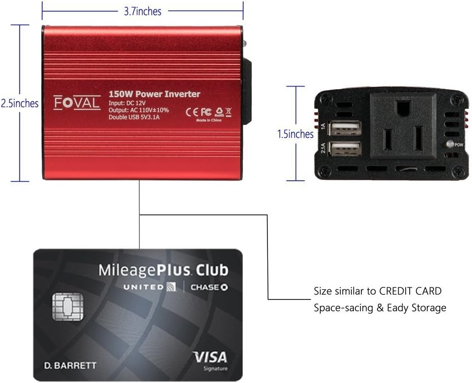 150W Car Power Inverter 12V DC to 110V AC Converter with 3.1A Dual USB, Pack of 2 M835520