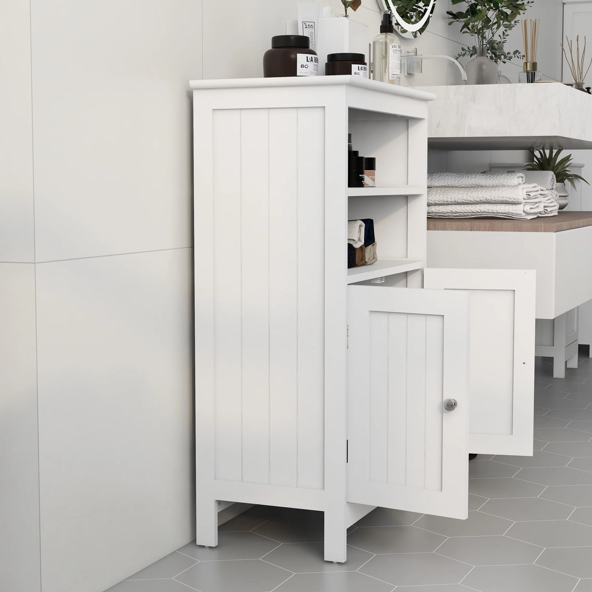 White 2 Door 2 Shelf Wood Bathroom Floor Cabinet M908