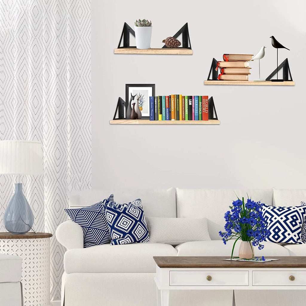 Set of 3 Solid Wood Wall Mounted Floating Shelf B8406