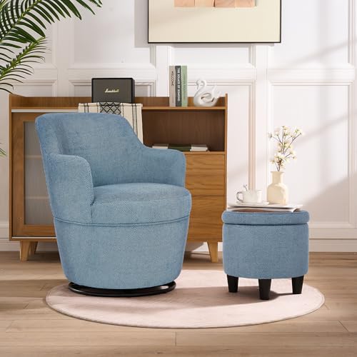 Blue Swivel Accent Chair with Ottoman I3911