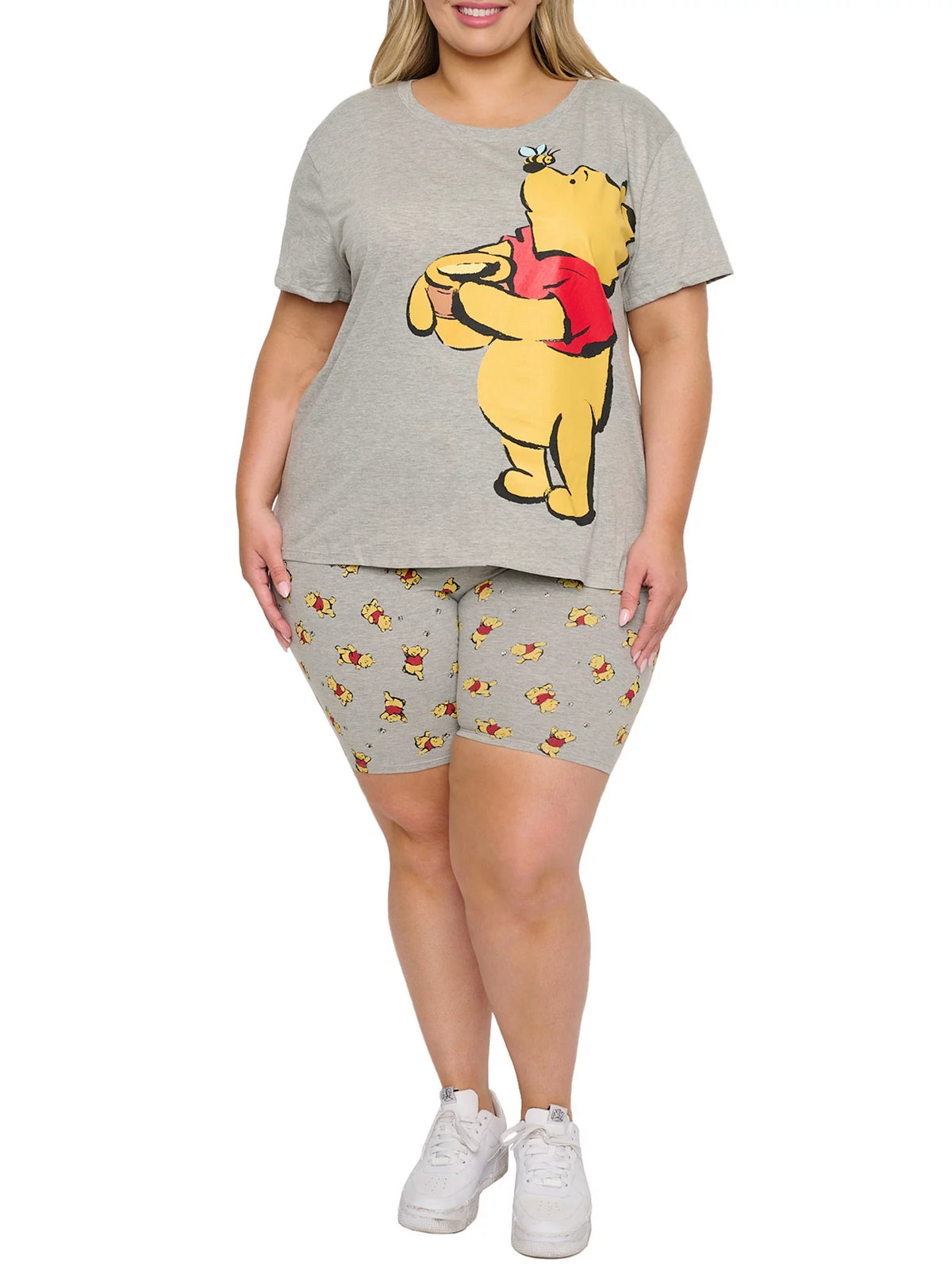 Gray Plus Size T-Shirt & Bike Shorts 2-Piece Set V128
