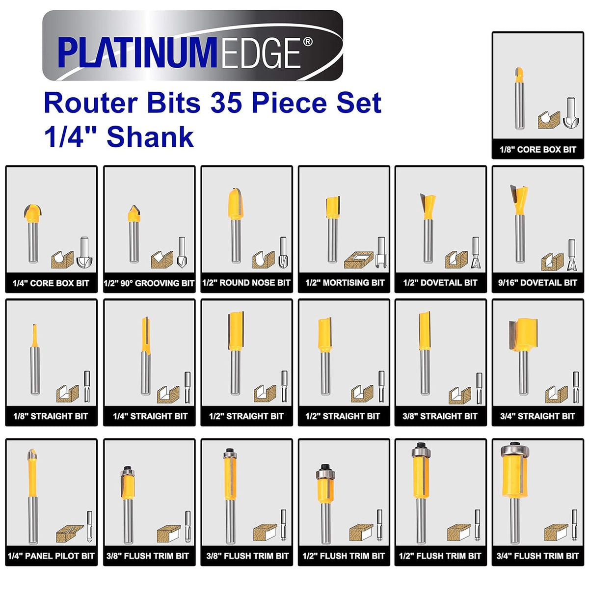 35 Piece Tungsten Carbide Router Bits Set with 1/4 Shank R159938