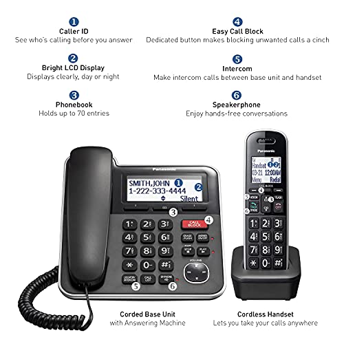 2 Handset Corded/Cordless Phone System with Answering Machine V3672