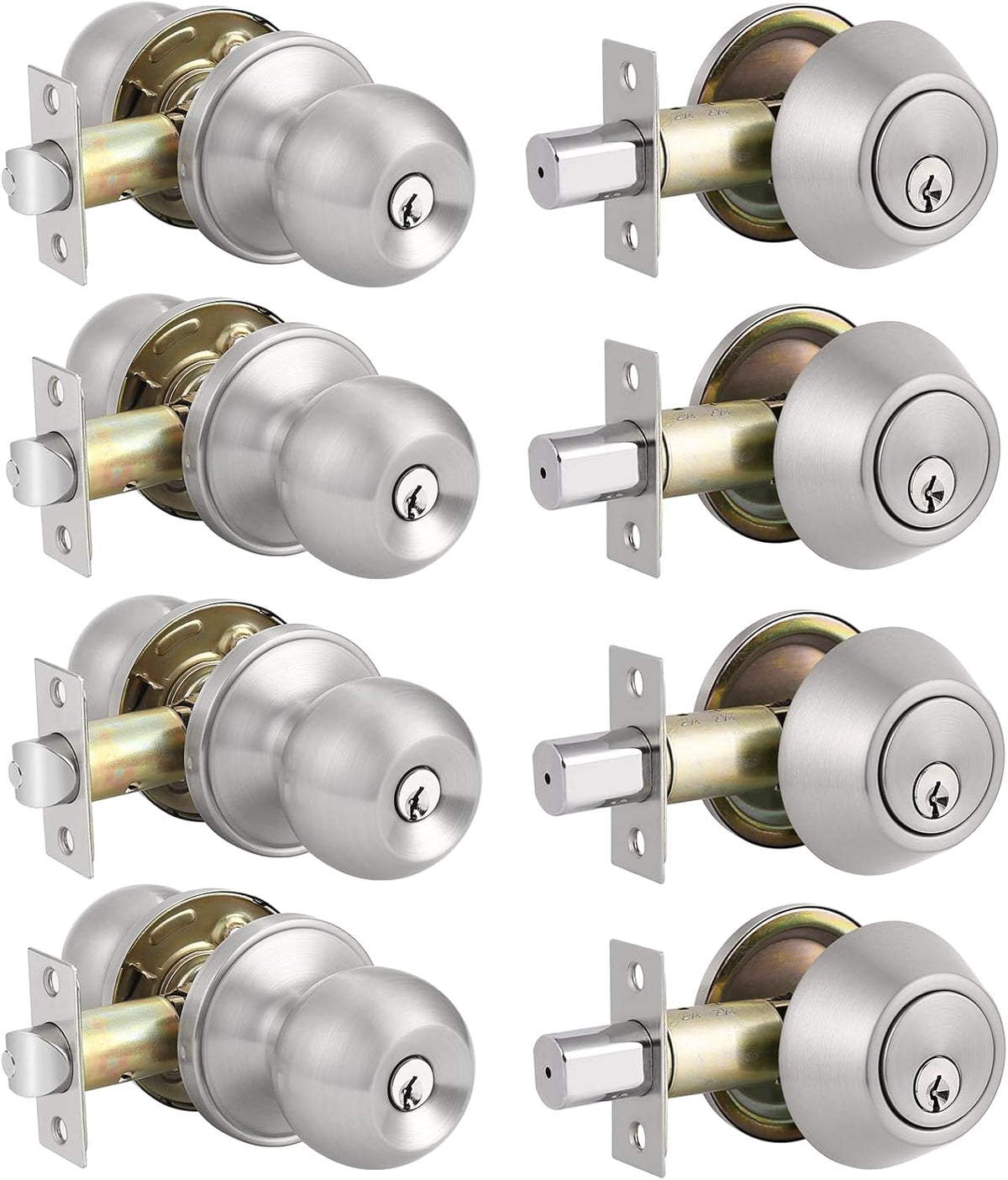 Entry Door Knobs with Single Cylinder Deadbolt, Satin Nickel Finish, Pack of 2 Y255978