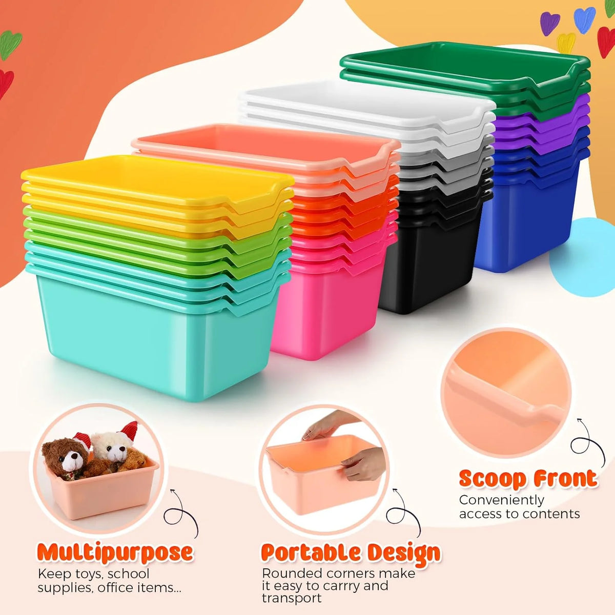 24 Pcs Plastic Stackable Storage Bins Assorted Colors D36619