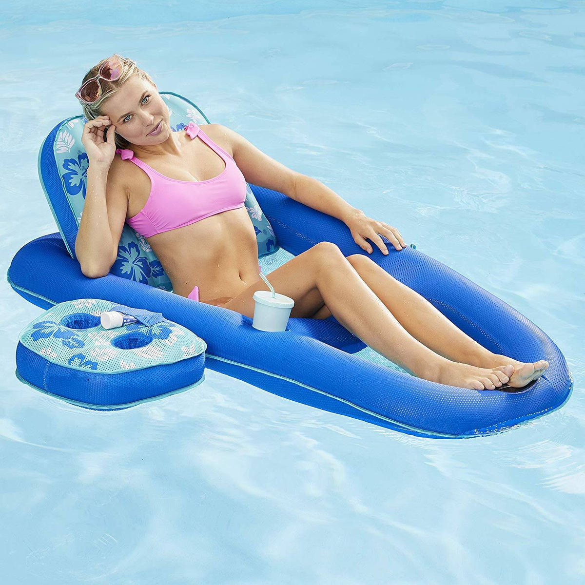 Set of 2 Inflatable 2 in 1 Pool Float Loungers with Cupholders E6323