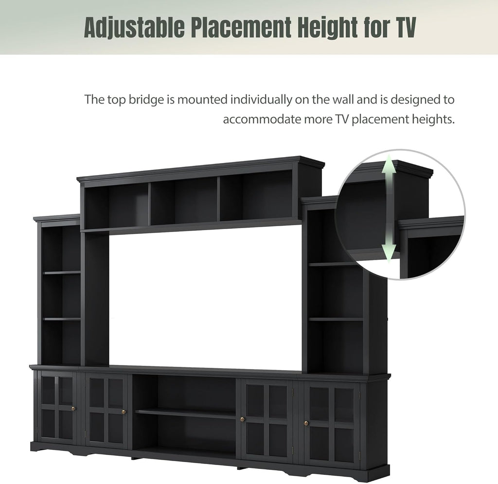 Black Entertainment Wall Unit with Glass Doors & Shelves E737183