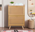 Brown Wooden Shoe Storage Cabinet with 2 Flip Drawers Rattan L738016