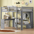 White Full Size Wood Loft Bed with Desk and Wardrobe J817