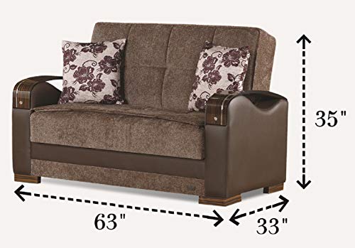 Brown Convertible Sofa Bed with Storage Space Includes 2 Pillows U660