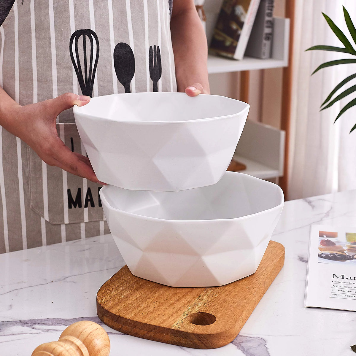 Set Of 2 Ceramic Salad Serving Bowls S58226