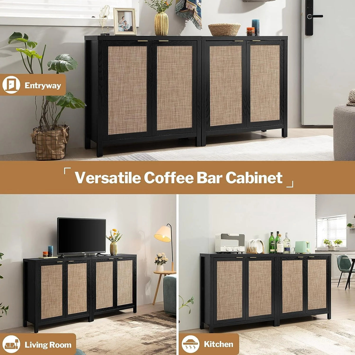 Set of 2 Rattan Cabinet with Doors P272980