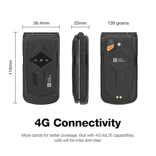 Rugged Basic Flip Phone, 4G Feature Cell Phone, Waterproof & Drop-Proof, SOS Button, Speed Dial, 98dB Speaker, Large Fonts & Big Buttons I64548
