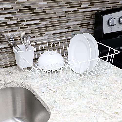 Black Vinyl Coated Wire Dish Drying Rack with Square Utensil Holder Z900934