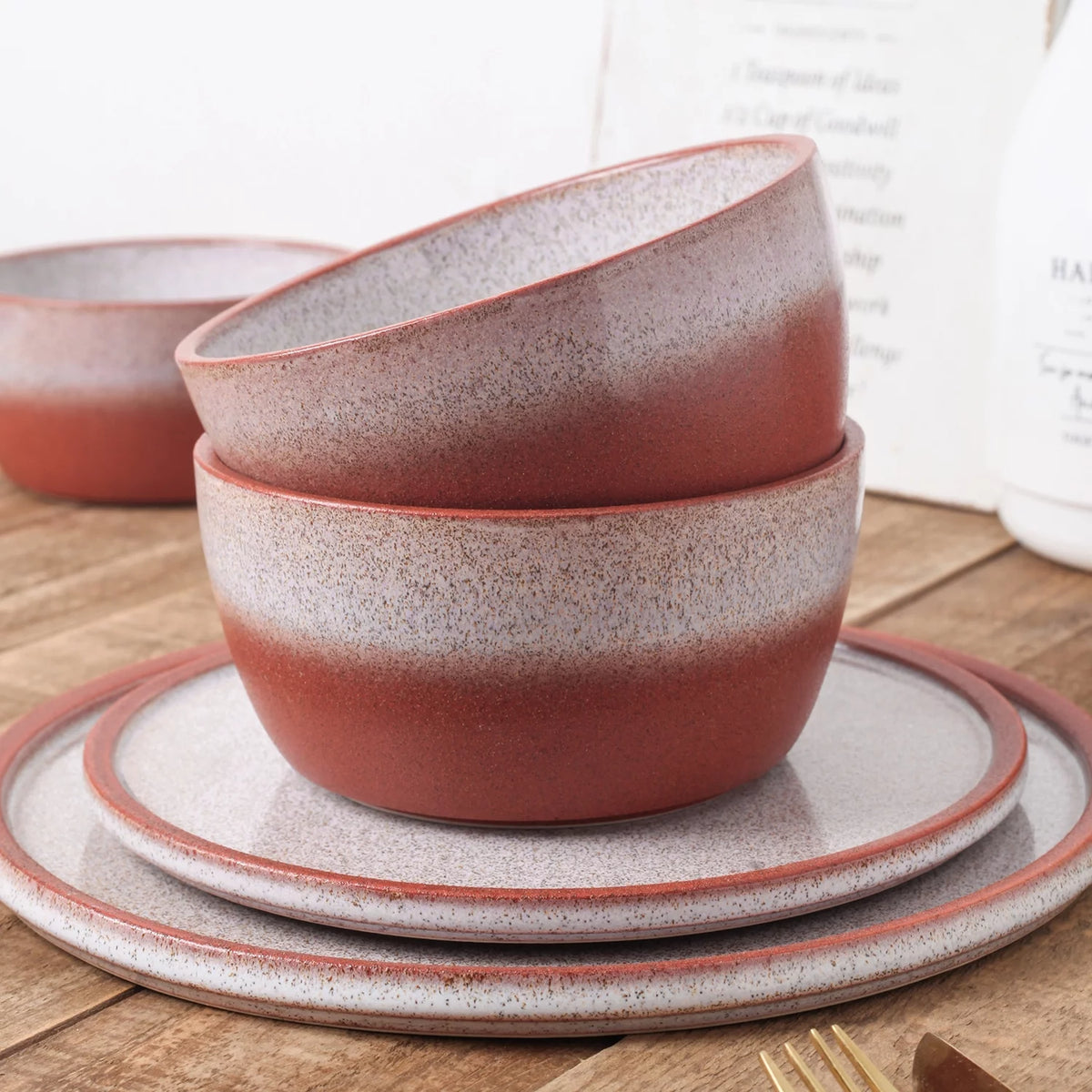 32-Piece Red Stoneware Dinnerware Set T29412