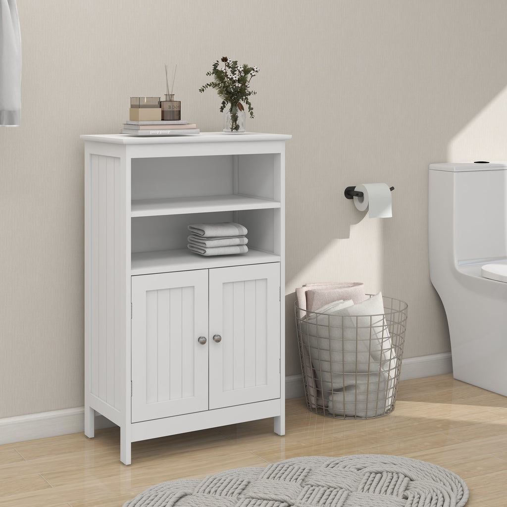 White 2 Door 2 Shelf Wood Bathroom Floor Cabinet M908