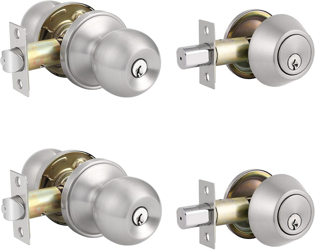 Entry Door Knobs with Single Cylinder Deadbolt, Satin Nickel Finish, Pack of 2 Y255978