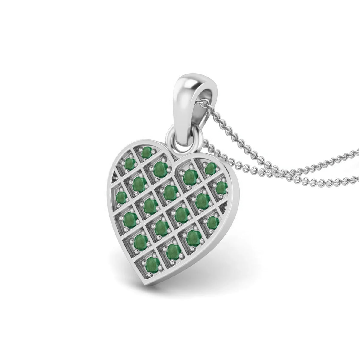 0.38 Cts Round Emerald Gemstone Heart Necklace 925 Sterling Silver G4800
