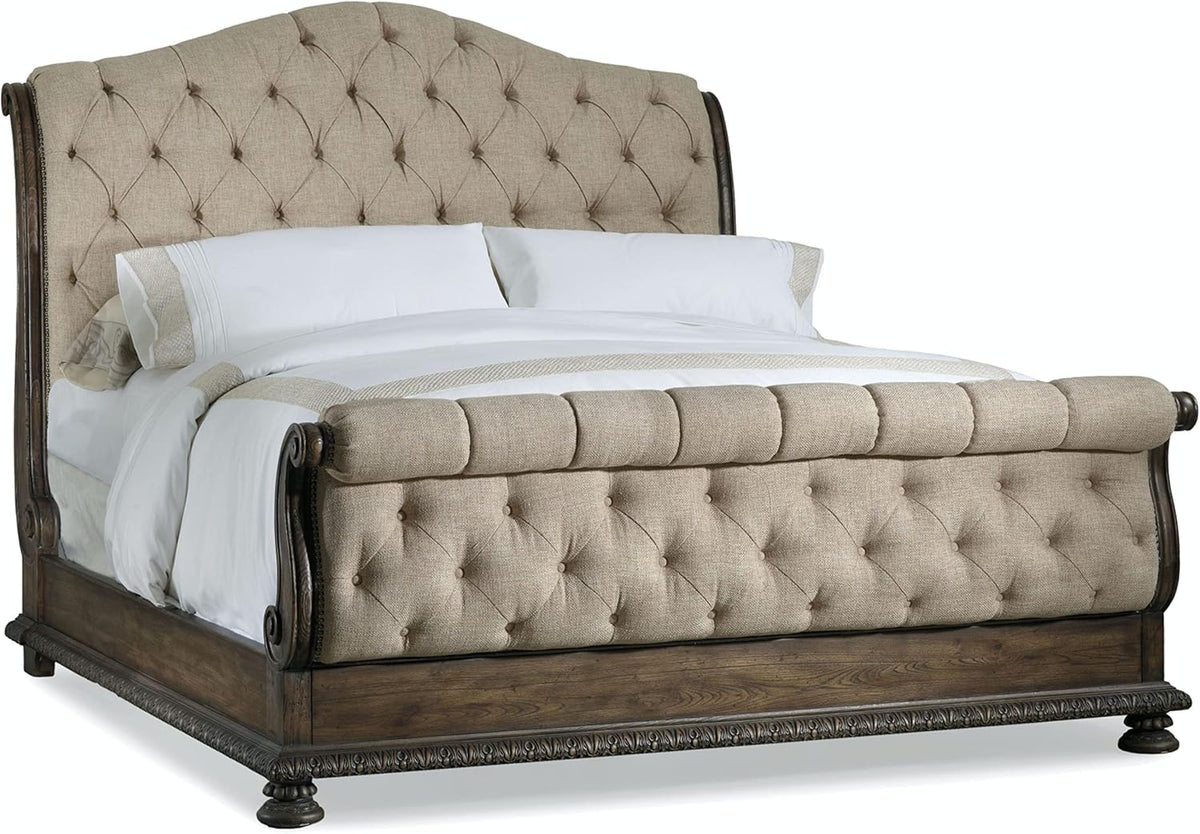 King Tufted Fabric Upholstered Bed in Beige X938