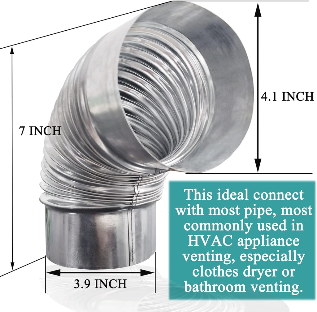 90 Degree Metal Elbow Connector, 4", Silver M488