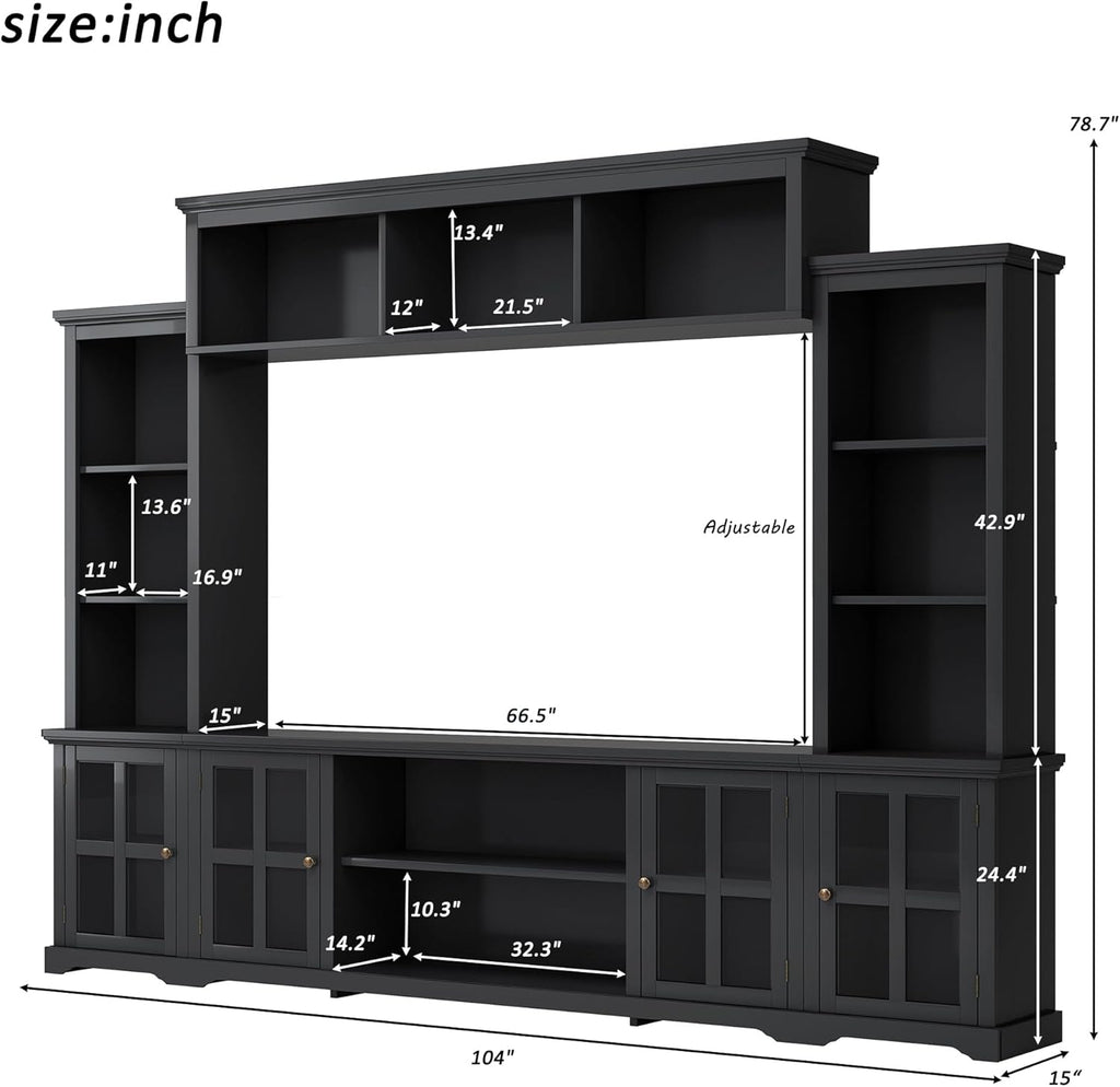 Black Entertainment Wall Unit with Glass Doors & Shelves E737183