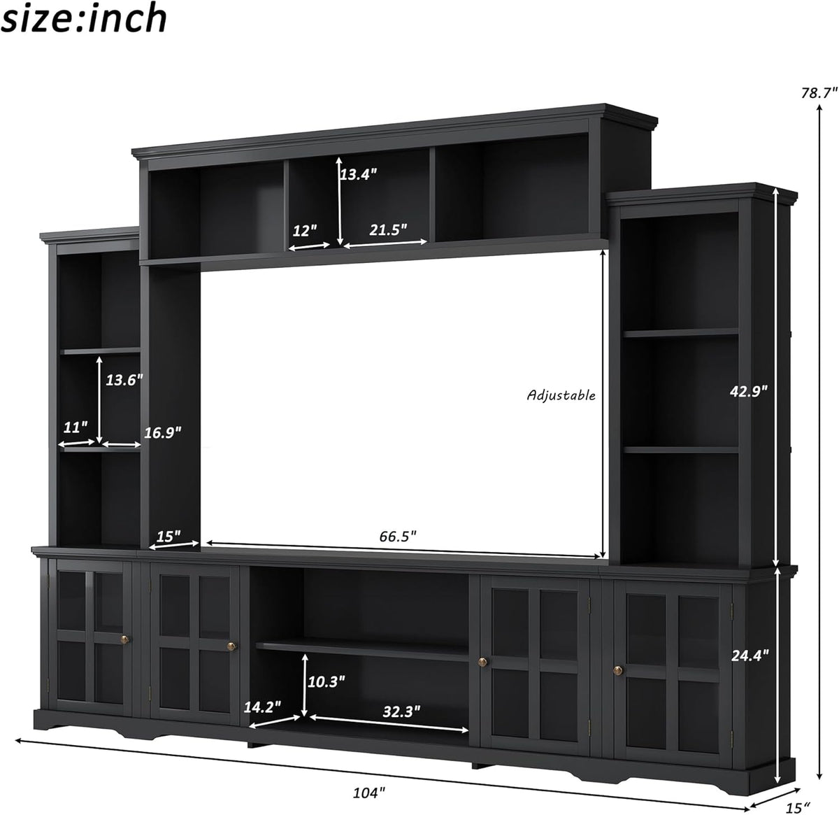 Black Entertainment Wall Unit with Glass Doors & Shelves E737183