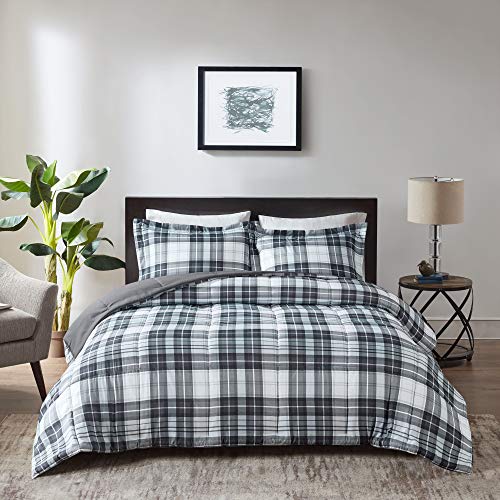 Black King 3 Piece Plaid Comforter Set F7779