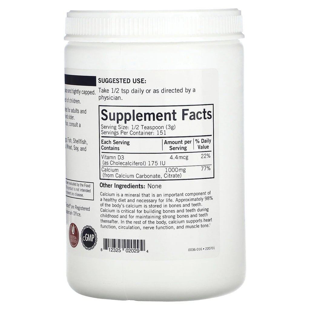 Calcium Powder Plus Vitamin D-3, Unflavored, 16 oz O357246