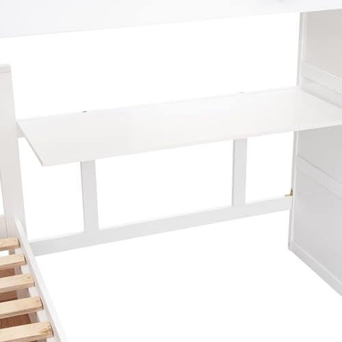 Espresso Wood Twin-Over-Full Triple Bunk Beds with Stairs, Desk, Wardrobe, Storage, Shelves and Drawers R891