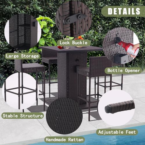 5-Piece Outdoor Wicker Bar Set with 4 Stools (Grey) I1553