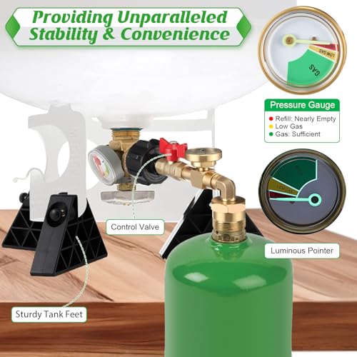 Propane Refill Adapter for 1lb Tank with 3 Cylinder Stand, QCC1 Refill Adapter 20lb to 1lb Converter with Gauge and On/Off Control Valve B31873